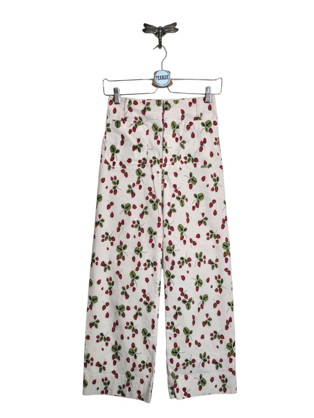 Maeve Colette Crop Wide Leg Linen Blend Pants Strawberry Print Size 25 - Picture 2 of 13